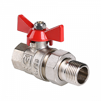 Кран шаровый (20) 3/4" ВН/НР со сгоном, бабочка, никель (14 шт/упак) /Valtec VT.227