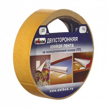 Лента клейкая двусторонняя, полипропиленовая 25мм*10м, инд.уп. /UNIBOB 38915 (72)