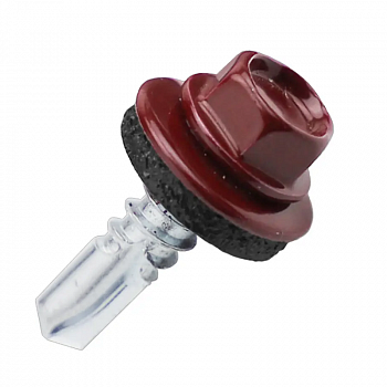 Саморез кровельный RAL 3005 (винно-красный) 5,5х19 с шайбой (250)