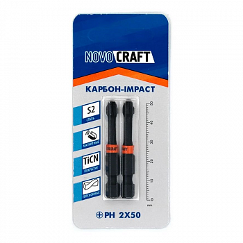 Бита 1/4" PH 2- 50мм Карбон-Impact (2шт. в упаковке) /NovoCRAFT (25)