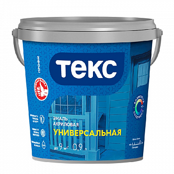 Эмаль акриловая 0,9л белая глянцевая универсальная база A /ТЕКС 175681 (18/1)