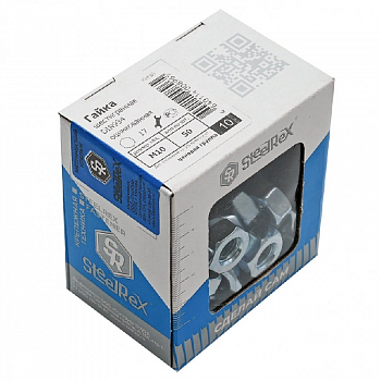Гайка оцинкованная М10 DIN 934 (1упак=50шт) коробка /SteelRex (16/1)
