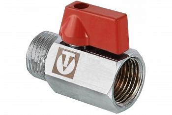 Кран шар. мини (15) 1/2" ВН/НР никель, красный флажок /Valtec Vt.331