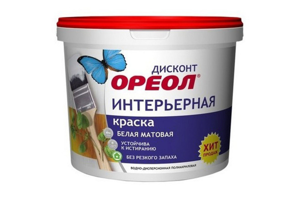 Краска водно-дисперсионная для стен  1,5кг интерьерная белая  ОРЕОЛ-Дисконт  6
